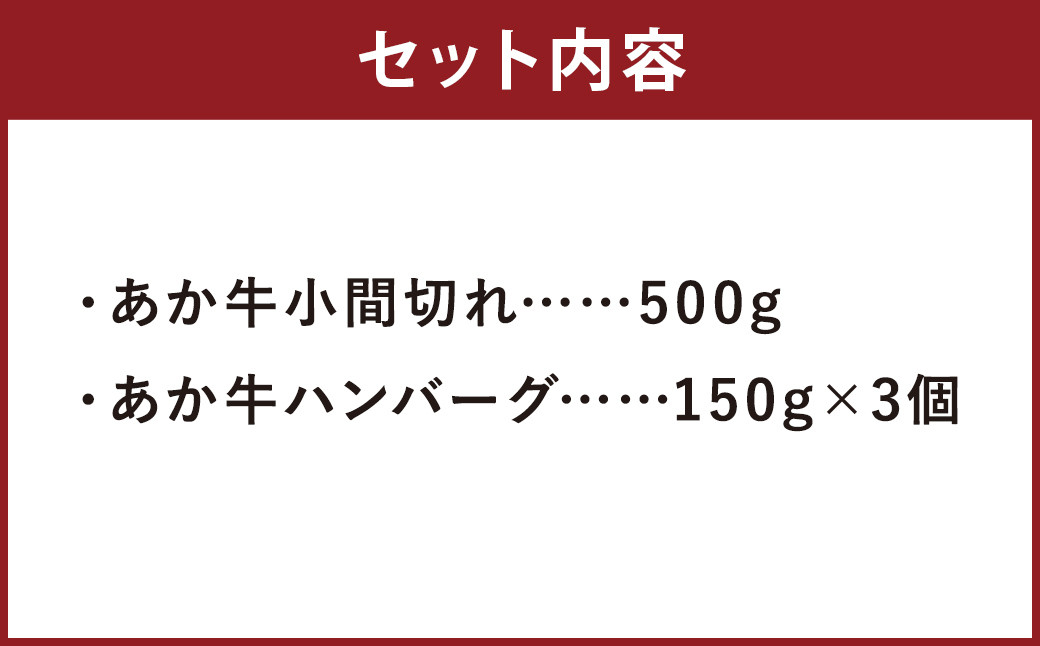くまもと あか牛 満喫 小間切れ・ハンバーグ セット 計950g 和牛 牛肉