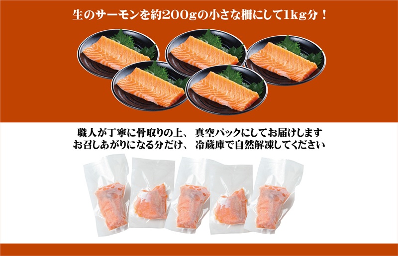 生食可！アトランティックサーモン  合計1kg【小分け 柵切り 刺身 魚介 海鮮】 G3528