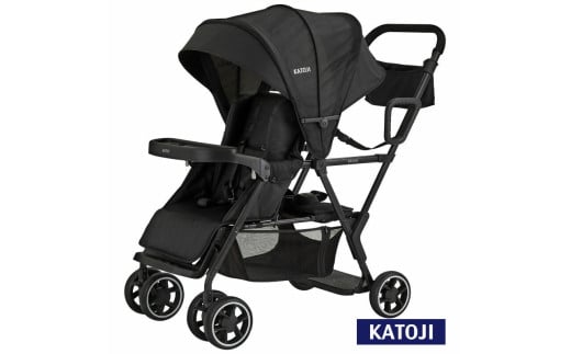98-1_ベビーカー 二人でゴー（ブラック）｜カトージ KATOJI ブランド 子育て お出かけ 2人乗り 二人乗り お散歩 子ども 子供 旅行 キッズ 兄弟 姉妹 コンパクト スタイリッシュ おしゃれ 赤ちゃん ベビー ベビーカー 2人でゴー