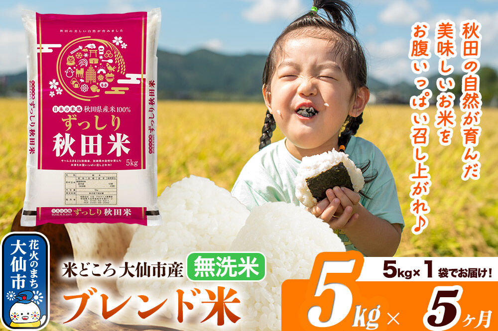 米《定期便5ヶ月》米どころ 秋田県大仙市産 ブレンド米【無洗米】5kg（5kg×1袋） [米 お米 こめ 白米 無洗米 ブレンド米 小分け ご飯 ごはん 米どころ 秋田県産 大仙市]