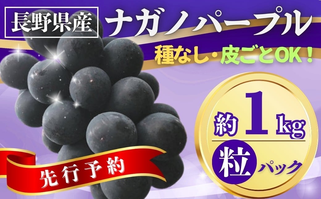 
            ぶどう ナガノパープル粒パック 約1kg｜ 果物 フルーツ 黒ぶどう 種無し 皮ごと 千曲市 長野県 信州
          