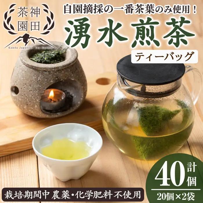 鹿児島県湧水町産！栽培期間中農薬・化学肥料不使用！湧水煎茶ティーバッグ 計40個(20個×2袋) 国産 九州産 鹿児島県産 茶葉 お茶 茶 日本茶 緑茶 煎茶 ティーバッグ ギフト 贈答 プレゼント 贈り物 【神田茶園】_y519
