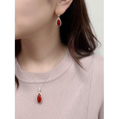 ふるさと納税 山梨県 K18イエローゴールド 血赤 珊瑚 ペアシェイプ しずく ダイヤ ピアス【PE-3298】 |  | 03