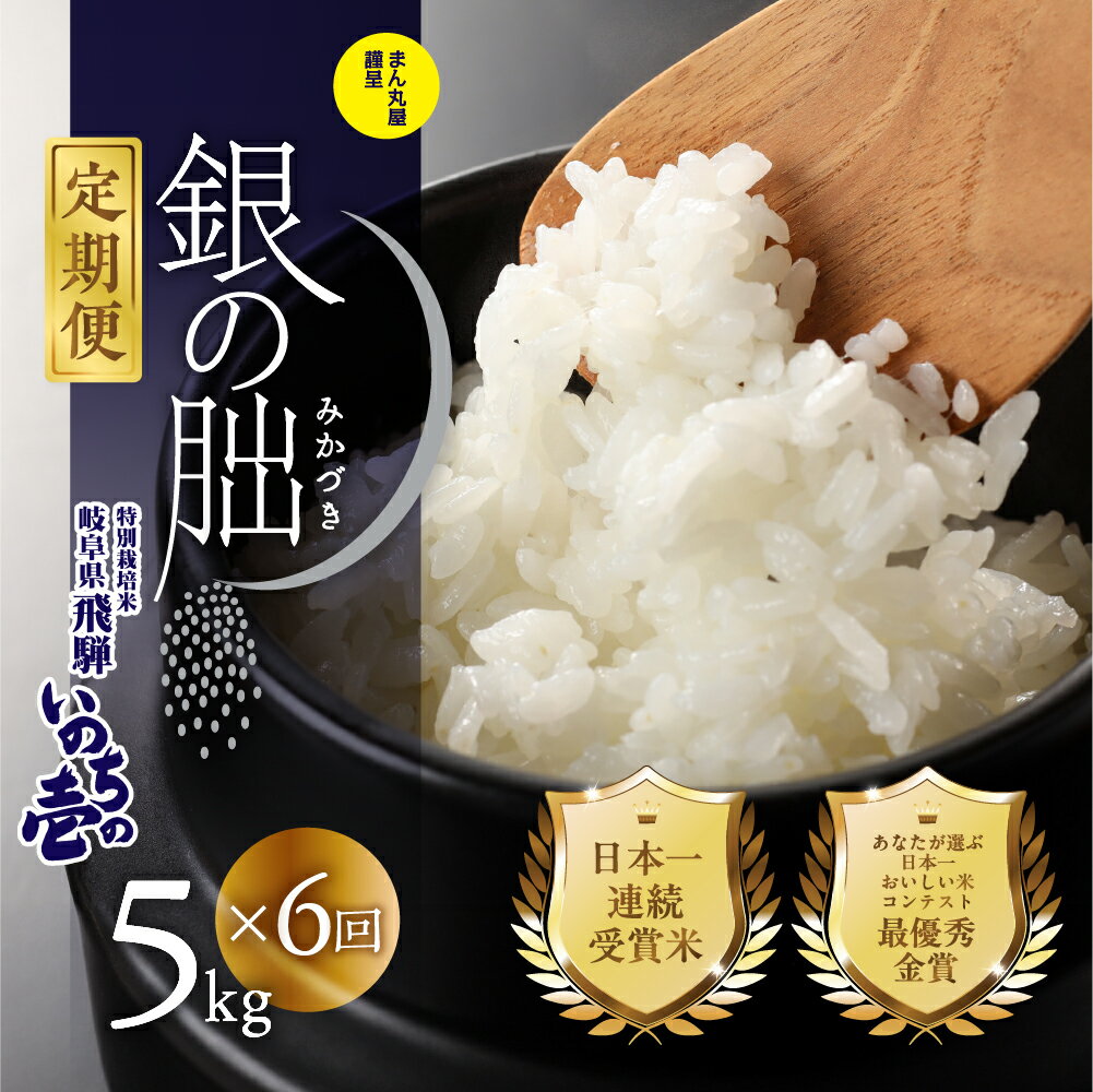 【ふるさと納税】【定期便】【2025年産米】 新米受付 5kg × 6回 皇室献上米「銀の朏」新米 先行予約 化学肥料不使用 精米 お米 令和7年産 ブランド米 いのちの壱 飛騨 5キロ 6ヶ月 30kg 銀のみかづき ぎんのみかづき 米 20万円 岐阜県 下呂市 30kg 農家直送 送料無料
