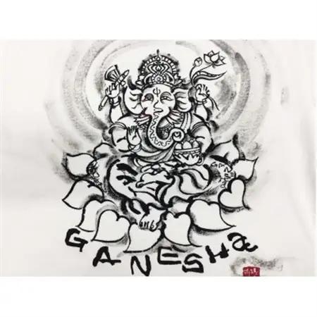 手描きTシャツ 仏画 ガネーシャ 白 (半袖 XLサイズ)【1615512】