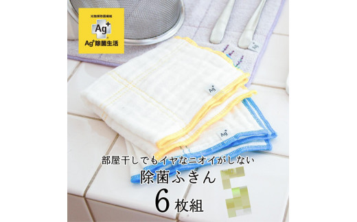 Ag+イヤなニオイのしない 除菌ふきん かや織り 2色 6枚組 銀イオン 食器拭き 台拭き 吸水 抗菌