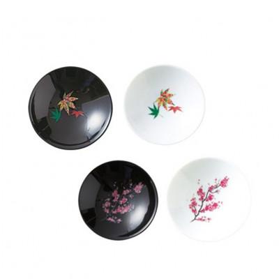 ふるさと納税 多治見市 【温度で変化する器】【美濃焼】平盃(白・黒 各2個)ペアセット『桜 &amp; 紅葉』