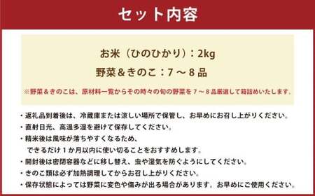 【令和7年度産】 熊本県（七城）産のお米と熊本県産の野菜ときのこ お米（2kg）・野菜＆きのこ（7～8品） 精米 単一原料米 ひのひかり   ジャガイモ ニンジン シイタケ 【2025年11月上旬発送
