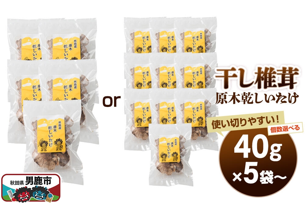 
                  干し椎茸 原木乾しいたけ 40g【選べる袋数（5袋／10袋）】男鹿産 男鹿ゴルフクラブ [しいたけ 椎茸 シイタケ 乾物]
                