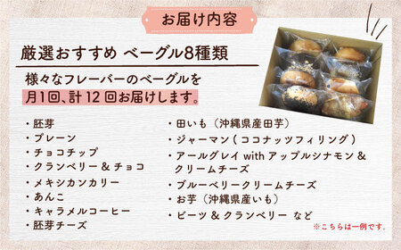 【全12回定期便】厳選おすすめ ベーグル 8個セット ベーグル詰め合わせ お取り寄せ 冷凍 パン セット 沖縄市 / ZEBRA.Bagel[BCAE010]