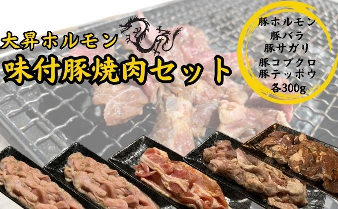 
【特製たれ付き】味付け豚焼肉セット1.5kg【豚テッポウ300g /豚ホルモン300g/豚コブクロ300g/豚バラ300g/豚サガリ300g】
