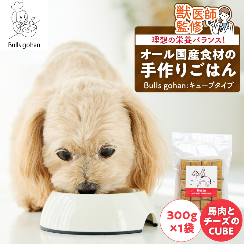 ペットフード　無添加ドッグフード・ブルズごはんCUBEタイプ　300g×1袋(馬）