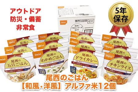 尾西のごはん【和風・洋風】アルファ米12個【アウトドア・防災・備蓄に】｜非常食 保存食 防災グッズ 防災 防災食 アルファ米 長期保存 ご飯 尾西食品 キャンプ アウトドア 登山 ふるさと納税 非常食 送料無料