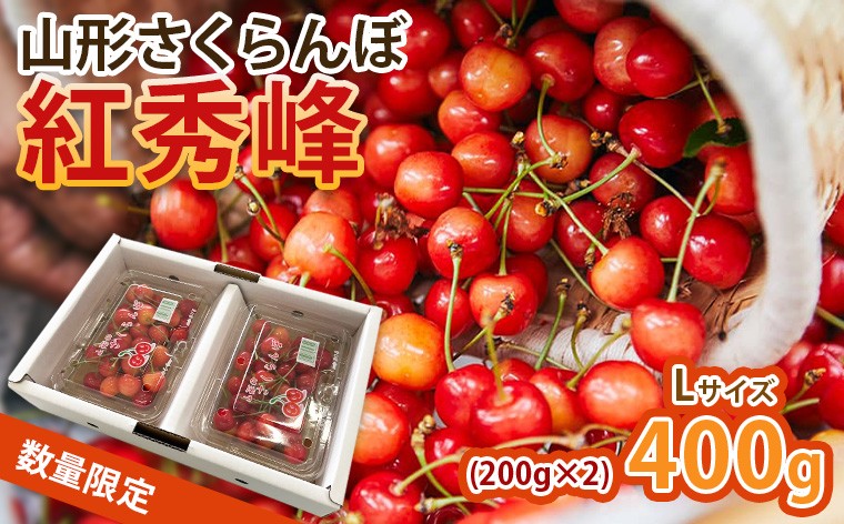 
                  今が旬だよ！山形さくらんぼ！人気！紅秀峰 400g L玉 (200g×2) 【令和9年産先行予約】FS25-110
                