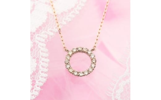 K18PG 0.2ctダイヤモンド　サークルペンダントネックレス　HH019120【1387338】