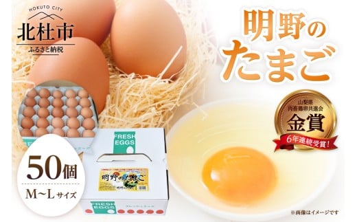金賞受賞 明野のたまご50個　卵 鶏卵 M～L サイズ 知事賞 金賞受賞 たまご コク 旨味 濃厚 山梨県 北杜市産 明野 ハイチック