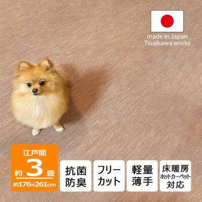 【ふるさと納税】カーペット 日本製 抗菌防臭 犬 猫 ペット対応 ビオラ 176×261cm 江戸間 3畳 ベージュ【1519443】