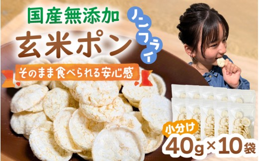 【素材のまま】国産無添加 玄米ポン おやつ シリアル  40g×10袋 小分け ノンフライ コシヒカリ【米菓子トッピング 朝食 グルテンフリー グラノーラ代替 小麦粉不使用 すずや】 [e35-a052]