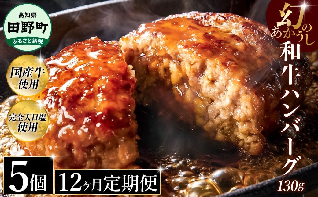 
            幻のあかうし和牛ハンバーグ 5個入り 12ヶ月定期便 1個130g 田野屋青蜂 白鯆 完全天日塩練り込み 肉 お肉 国産牛 土佐あかうし 四万十ポーク おかず 惣菜 おいしい お取り寄せ 冷凍 配送 高知県 田野町
          