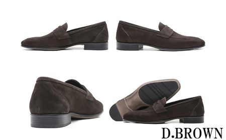 クインクラシコ 革靴 86001 (カラー：ダークブラウン、サイズ：26.5cm) コインローファー メンズ スエード ドレスシューズ 牛革 カジュアル