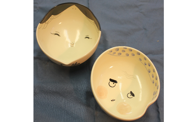 〜京の伝統工芸・清水焼〜 百福・火男の組茶碗【018】