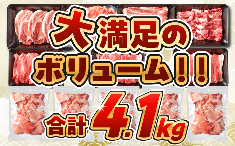 【8月末までにお届け】数量限定 豚肉 6種 盛り合わせ セット 合計4.1kg 豚 小分け 豚バラ 豚ロース 豚こま 国産 食品 人気 おかず 焼肉 しゃぶしゃぶ 豚丼 食べ比べ 料理に大活躍 使い勝