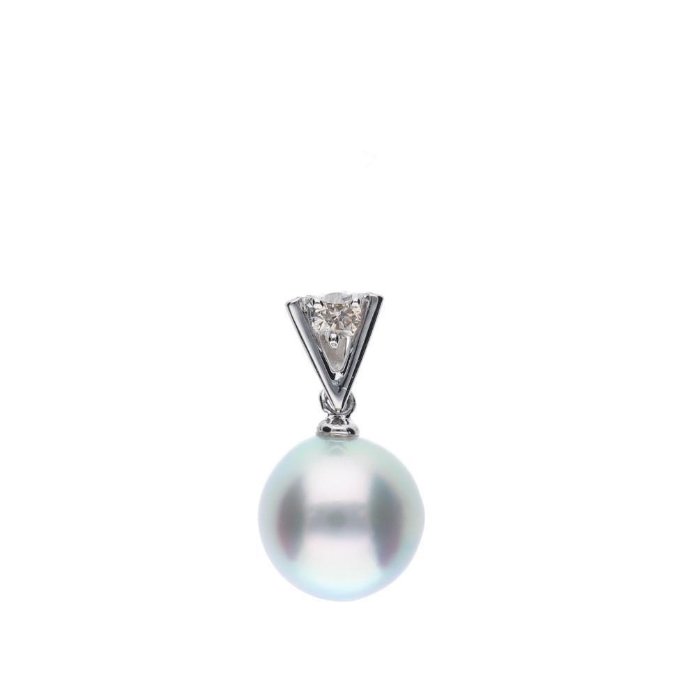 【星影】無調色 ウルトラスカイブルー アコヤ真珠（日本） 8.0mm セミラウンド ダイヤモンド Pt900 プラチナ ペンダントトップ