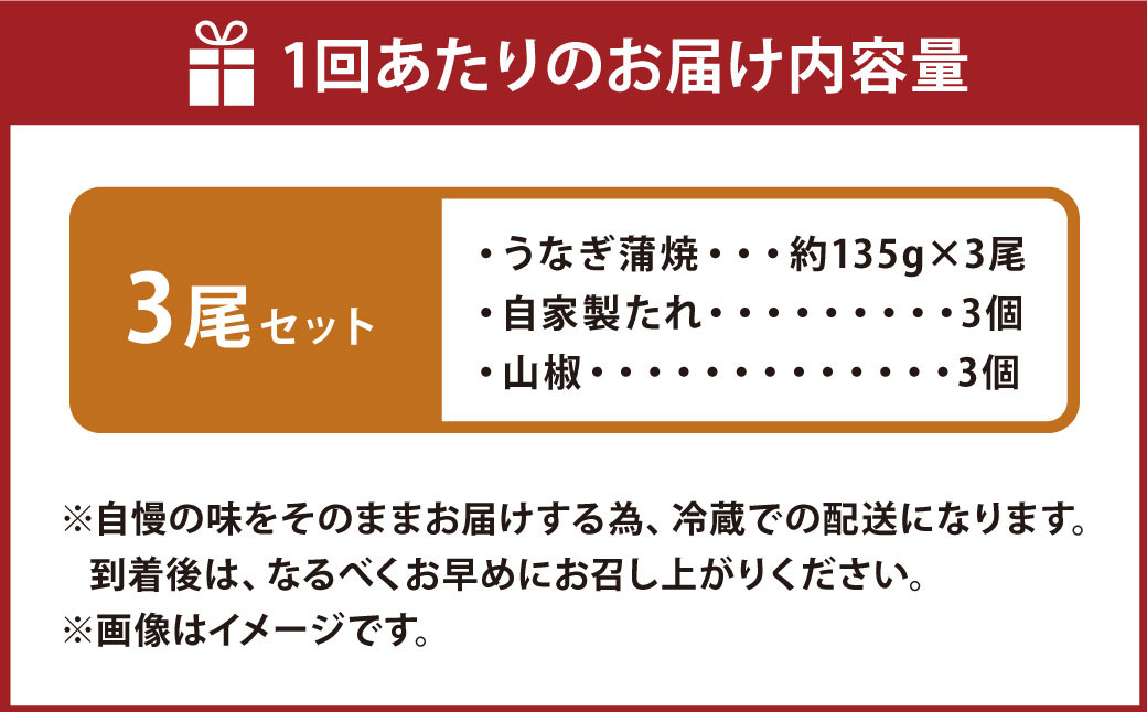 【3ヶ月定期便】 蒲焼きうなぎ 3尾 （国産）