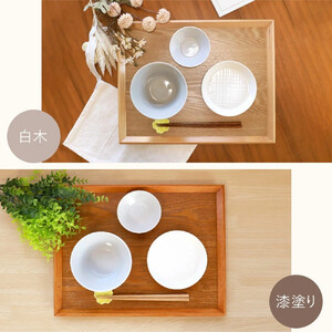 みよし漆器本舗 トレー 木製 42cm ノンスリップ お盆 羽反ワイドトレー 白木