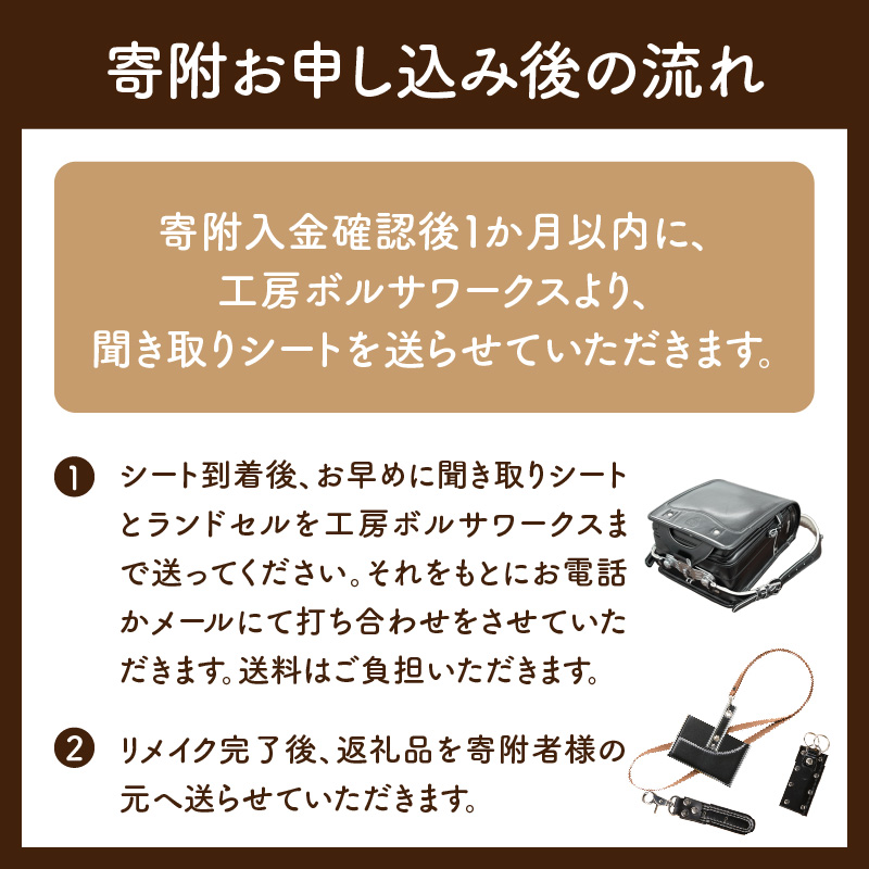 ランドセルリメイクセット ランドセル リメイク セット ランドセル加工 ランドセル再利用 思い出の品 リメイク例 パスケース カードケース キーホルダー 小物 雑貨 職人 手作業 工房ボルサワークス 