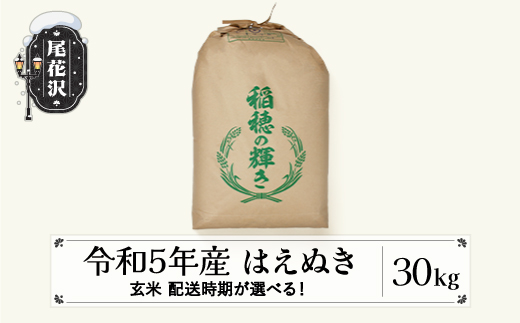 
米 30kg はえぬき 玄米 令和5年産 2023年産 山形県尾花沢市産 kb-hagxa30
