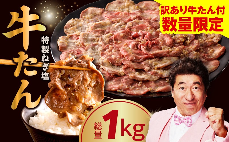 G4774 ねぎ塩牛たん 総量 1kg 【小分け 250g×4P 食べ比べ ねぎ塩 牛タン 薄切り 牛肉 焼肉 BBQ 焼くだけ 訳あり サイズ不揃い】