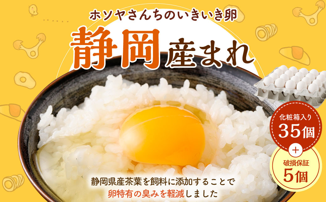 「 ホソヤさんちのいきいき卵 」静岡産まれ 40個 （ 割れ補償 5個含む ） セット