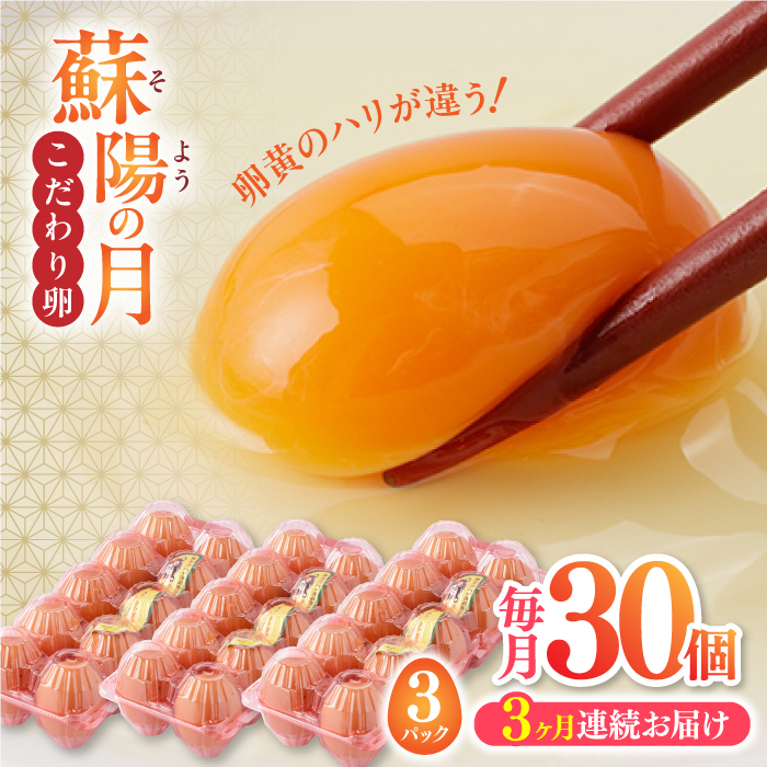 【全3回定期便】熊本県産 蘇陽の月 30個入り ( 10個入り × 3パック ) 山都町 たまご 卵【蘇陽農場】 [YBE018]