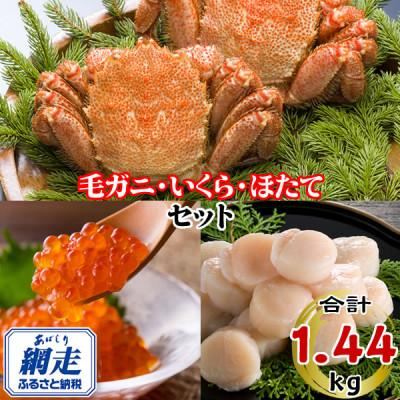 ふるさと納税 網走市 北海道産・北海道網走加工 いくら醤油漬500g・毛ガニ440g・ほたて貝柱500gセット | 