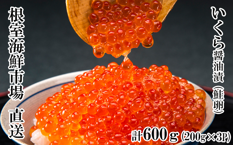 <年内配送対応可○>根室海鮮市場＜直送＞いくら醤油漬200g×3P(計600g) B-28012