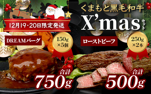 くまもと黒毛和牛 《 クリスマス セット 》ローストビーフ 500g ・ DREAMバーグ 150g×5パック ※12月19・20日限定発送※ 黒毛 和牛 100％ ハンバーグ ごちそう ロースト ビーフ クリスマス X'mas 113-0527