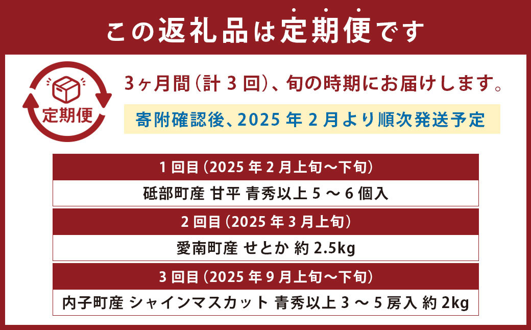 愛媛の旬のフルーツ3回定期便【甘平・せとか・シャインマスカット】  柑橘 かんきつ みかん 蜜柑 シャインマスカット（623）