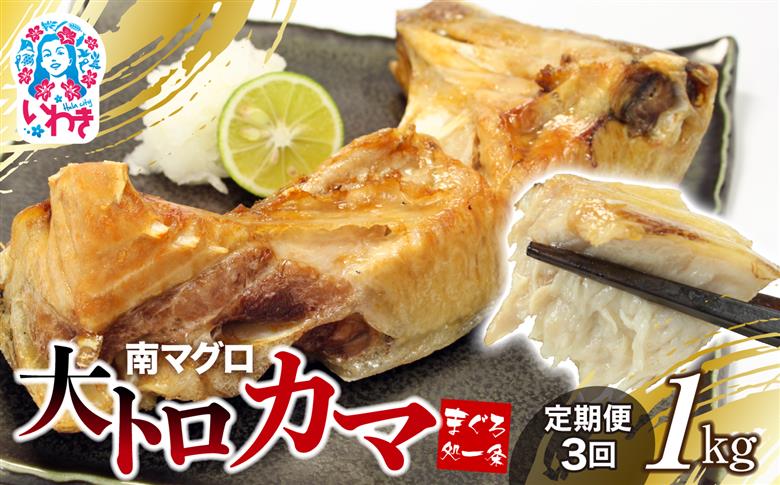 【定期便/計3回】南マグロ大トロカマ1kg（計3kg） | 加熱用 選べる 回数 定期便 冷凍 塩焼き 煮付け まぐろ 鮪 マグロ 焼き魚 高級種 希少部位 | DG016-1kg-t3