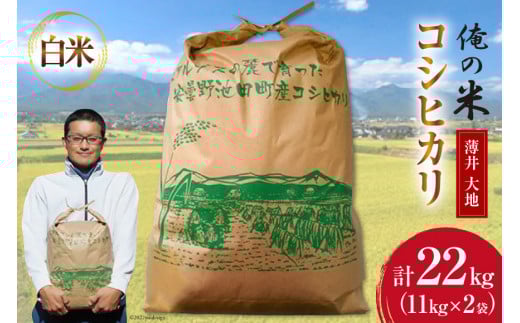 【俺の米】米 令和7年 コシヒカリ 精米 11kg×2袋 計22kg [薄井 大地 長野県 池田町 48110783] お米 白米 ごはん こしひかり 美味しい 農家 直送 