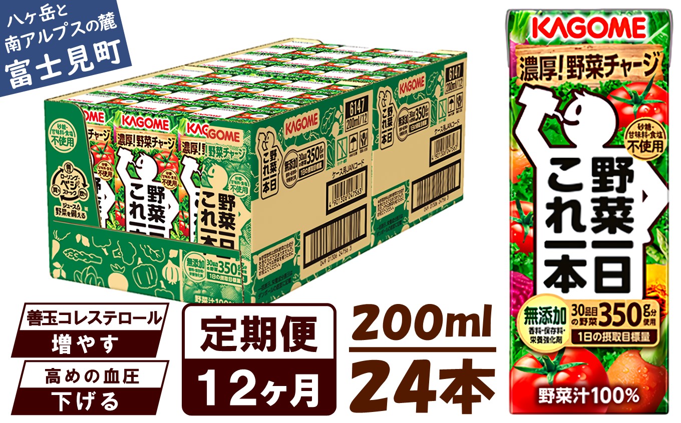 【 定期便 12ヶ月連続お届け】カゴメ 野菜一日これ一本 200ml×24本入 一日分の野菜 1日分の野菜 野菜100％ 紙パック 野菜ジュース 飲料類 ドリンク 野菜ドリンク 備蓄 長期保存 防災 無添加 砂糖不使用 甘味料不使用 食塩不使用 栄養強化剤不使用 飲み物