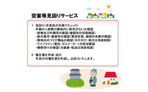 空き家等見回りサービス | 空き家 見回り 越谷市内 サービス 防犯 地元 建物 外構 状態確認 代行 調査 写真付 報告書 送付 埼玉県 越谷市