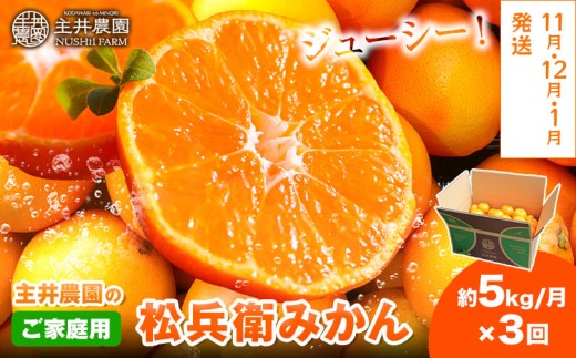 【3回定期便】主井農園の松兵衛みかん ご家庭用 5kg×3回 2S～2Lサイズ(サイズおまかせ)《11月中旬-2月上旬頃出荷》主井農園 みかん 和歌山県 日高町 和歌山みかん 温州みかん ミカン 蜜柑 柑橘 果物 フルーツ 家庭用 訳あり