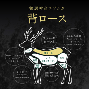 鶴居村 特産 鹿肉 高品質　エゾシカ背ロース400g　ステーキカット(ベニソン エゾシカ  エゾシカ肉 背ローズ肉  シカ肉 エゾ鹿 無添加 人気 プレゼント 贈り物 お歳暮 高品質 冷凍 真空 未楽