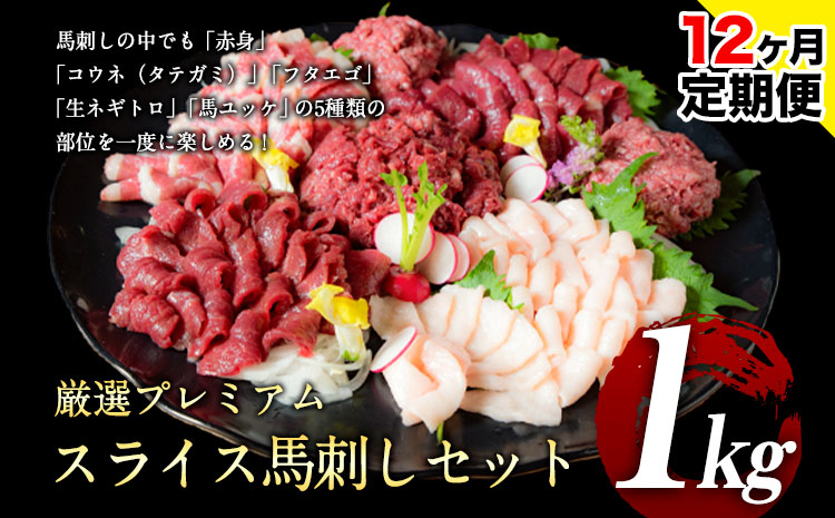 【12ヶ月定期便】馬刺し 厳選プレミアムスライス馬刺しセット 1kg 千興ファーム 馬肉 冷凍 《申込みの翌月から発送》真空パックミシュラン 生食用 肉 菅乃屋 馬刺  贈答 ギフト 国産 