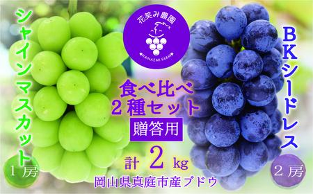 岡山 花笑み農園『シャインマスカット＆BKシードレス』贈答用2kg BS-2上【hana48】