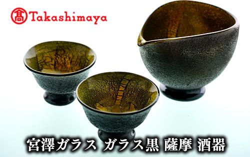 ＜高島屋選定品＞宮澤ガラス ガラス黒 薩摩 酒器(IB001-019/59D1485)