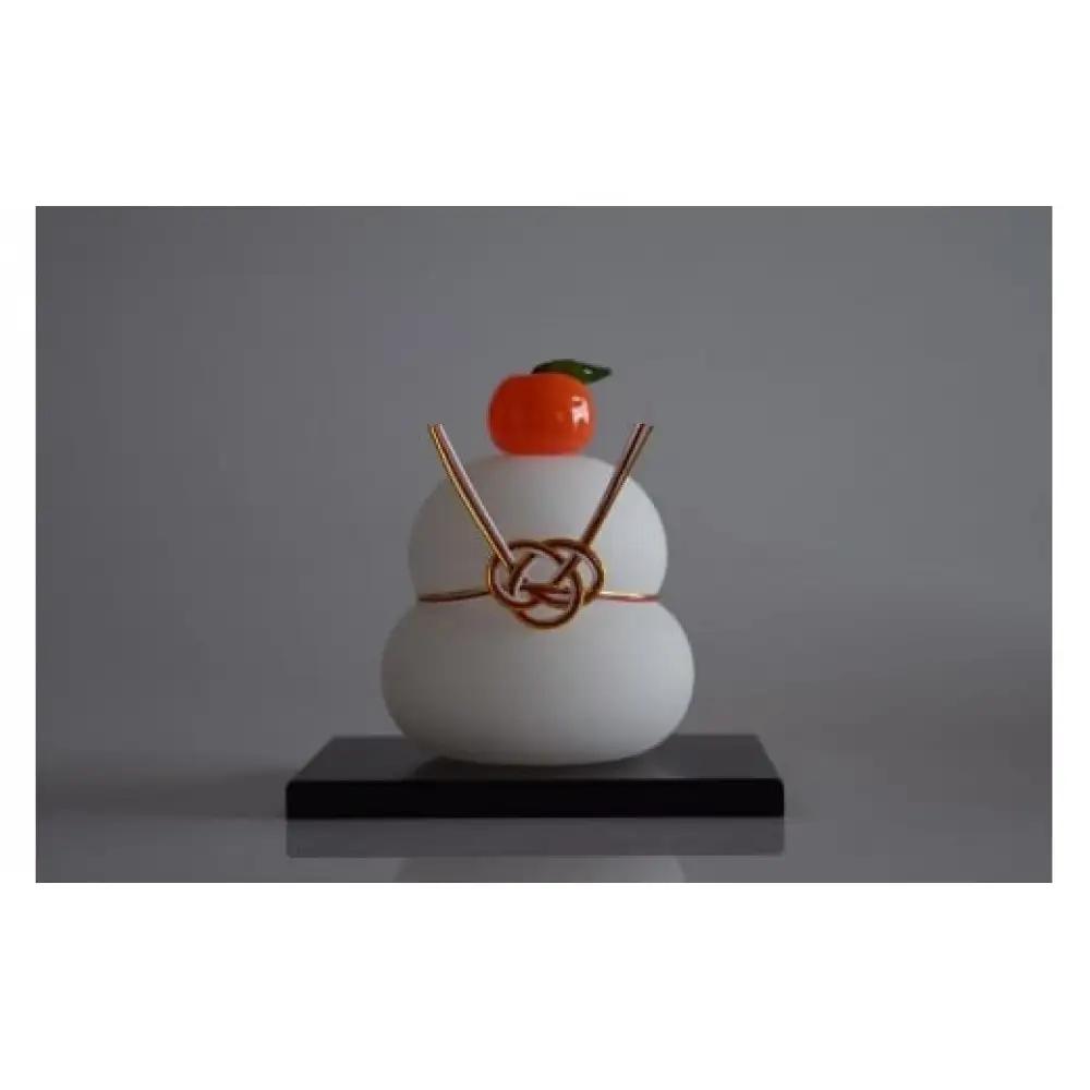 ガラスの鏡餅(黒台付き）サンドブラスト加工＜Mサイズ＞ ｜ ガラス 鏡餅