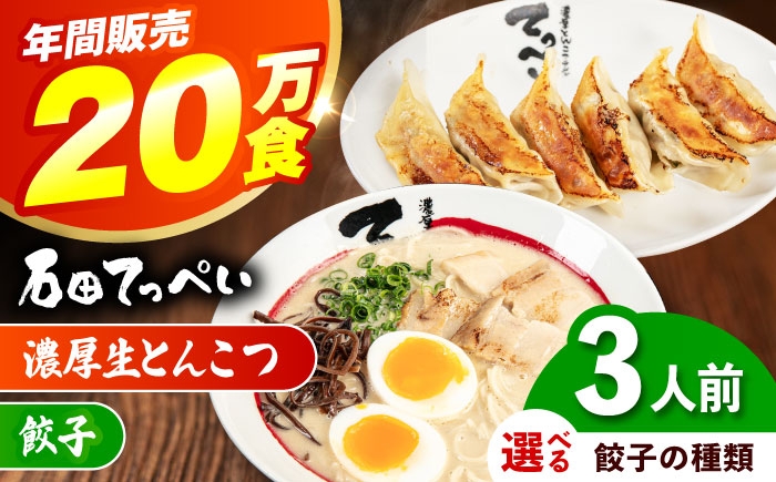 
                  【選べる餃子種類】【3人前】石田てっぺい 濃厚とんこつラーメン＆餃子 3人前セット 冷凍 餃子 ギョーザ ラーメン 豚骨ラーメン 惣菜 おかず 国産 大阪府高槻市/無人屋 [AOCX030-031]
                
