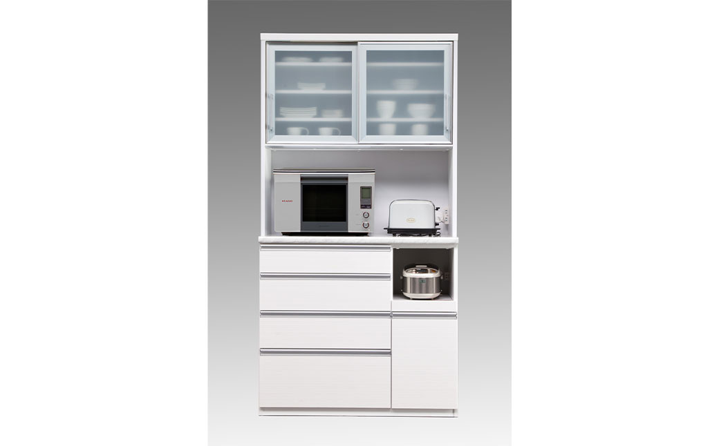 
            食器棚 ルシエル 105OP【白柾目・キングウッド】 幅105cm ダイニングボード 完成品 キッチン収納 スリム キッチンボード
          